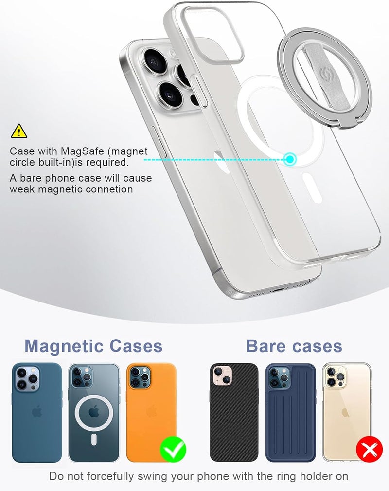 EWA MagOne 3rd Gen [Compatible with MagSafe] Phone Grip Stand with Finger Strap, Removable Magnetic Ring Holder Kickstand Loop for iPhone 17,16,15,14,13,12 Series (Silver) - Image 4